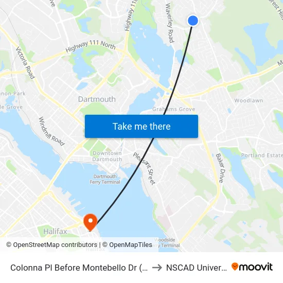 Colonna Pl Before Montebello Dr (6484) to NSCAD University map