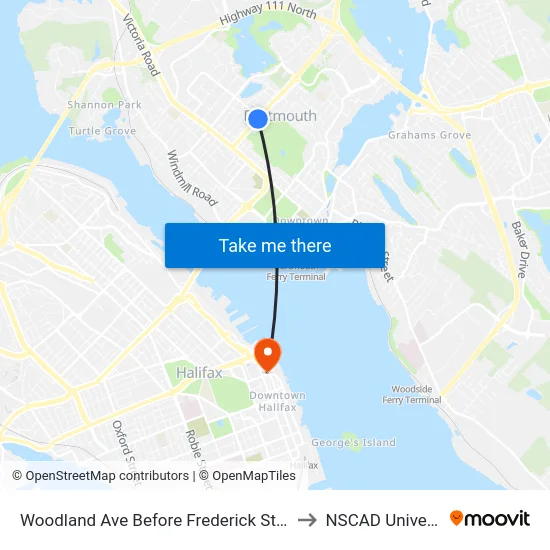 Woodland Ave Before Frederick St (8586) to NSCAD University map
