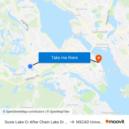 Susie Lake Cr After Chain Lake Dr (8367) to NSCAD University map