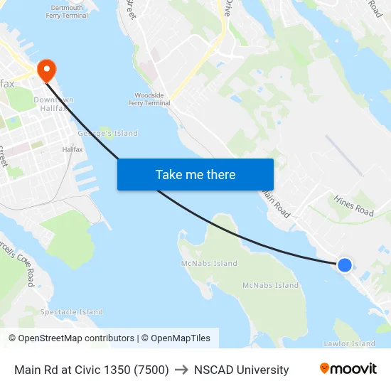 Main Rd at Civic 1350 (7500) to NSCAD University map