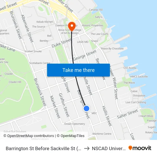 Barrington St Before Sackville St (6121) to NSCAD University map