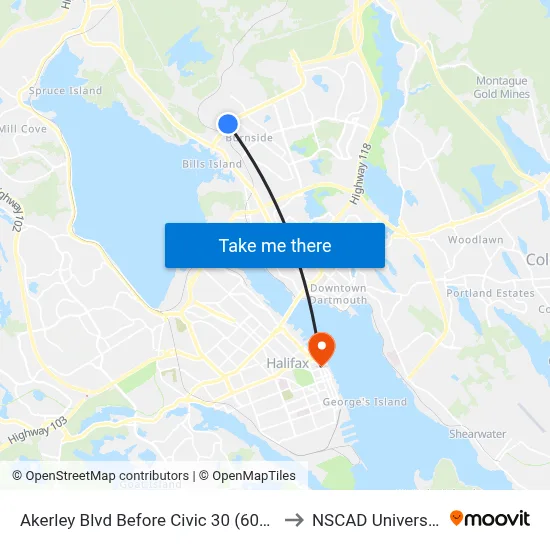 Akerley Blvd Before Civic 30 (6015) to NSCAD University map