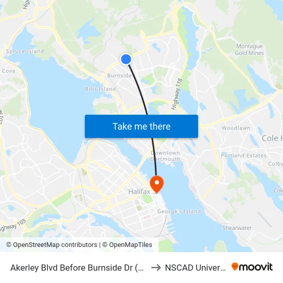Akerley Blvd Before Burnside Dr (6016) to NSCAD University map