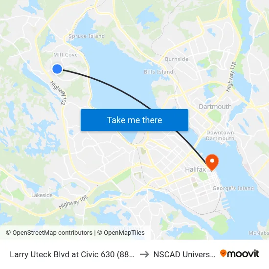 Larry Uteck Blvd at Civic 630 (8878) to NSCAD University map