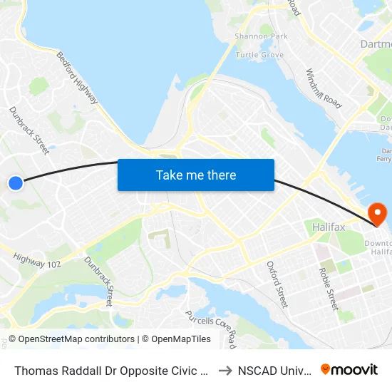 Thomas Raddall Dr Opposite Civic 210 (9087) to NSCAD University map