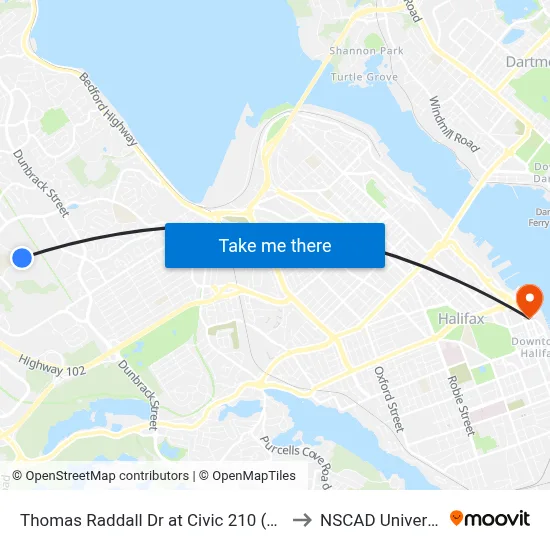 Thomas Raddall Dr at Civic 210 (9084) to NSCAD University map