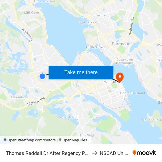 Thomas Raddall Dr After Regency Park Dr (9083) to NSCAD University map