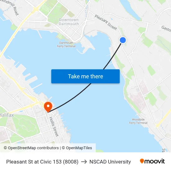 Pleasant St at Civic 153 (8008) to NSCAD University map