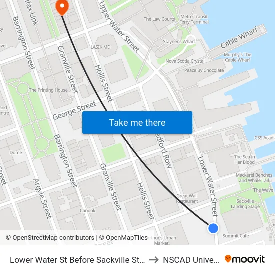 Lower Water St Before Sackville St (8821) to NSCAD University map