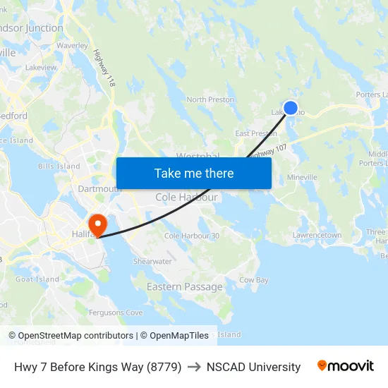 Hwy 7 Before Kings Way (8779) to NSCAD University map