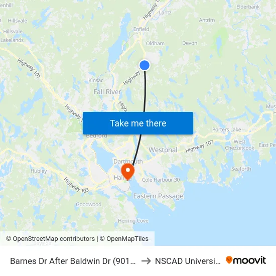 Barnes Dr After Baldwin Dr (9011) to NSCAD University map