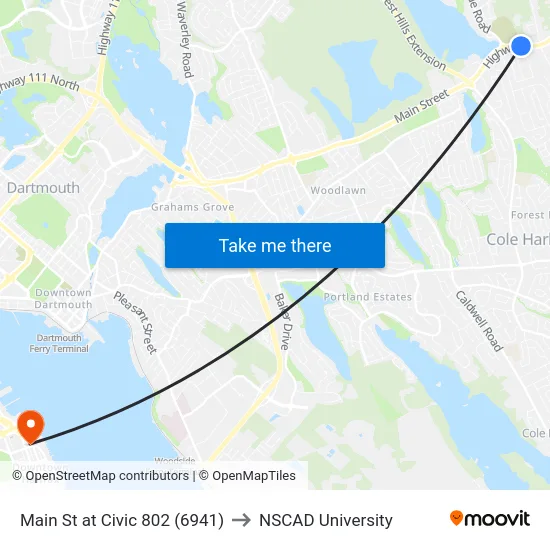 Main St at Civic 802 (6941) to NSCAD University map
