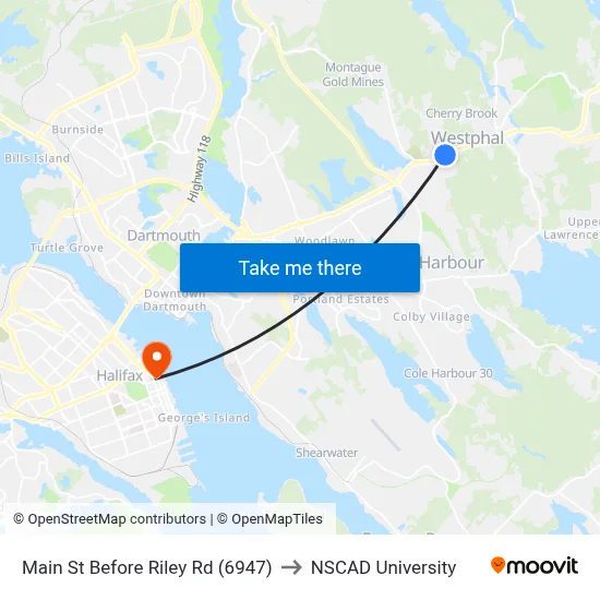 Main St Before Riley Rd (6947) to NSCAD University map