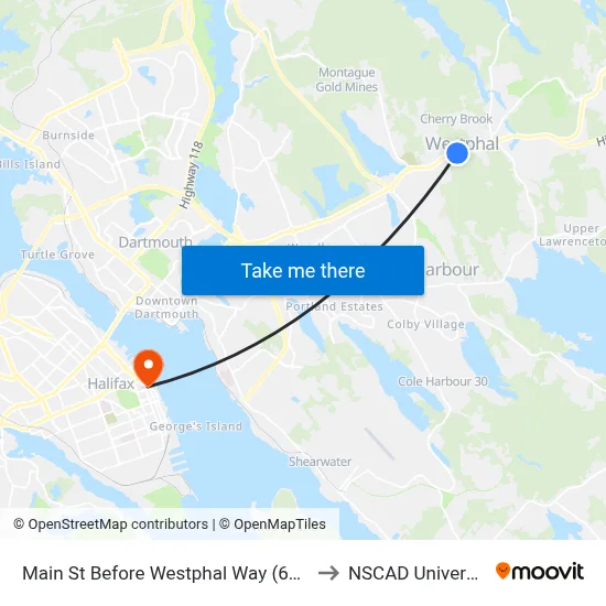 Main St Before Westphal Way (6945) to NSCAD University map