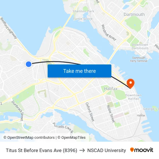 Titus St Before Evans Ave (8396) to NSCAD University map
