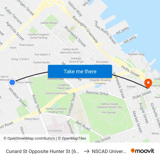 Cunard St Opposite Hunter St (6545) to NSCAD University map