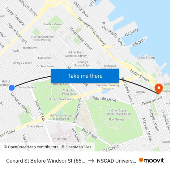 Cunard St Before Windsor St (6544) to NSCAD University map