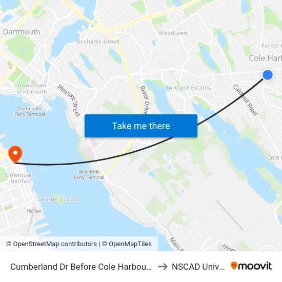 Cumberland Dr Before Cole Harbour Rd (6542) to NSCAD University map