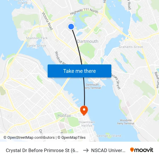Crystal Dr Before Primrose St (6540) to NSCAD University map