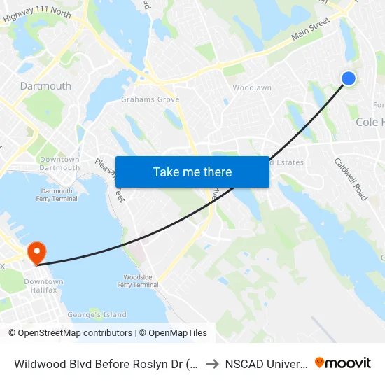 Wildwood Blvd Before Roslyn Dr (8486) to NSCAD University map