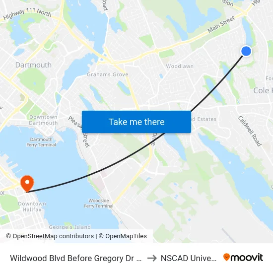 Wildwood Blvd Before Gregory Dr (8487) to NSCAD University map