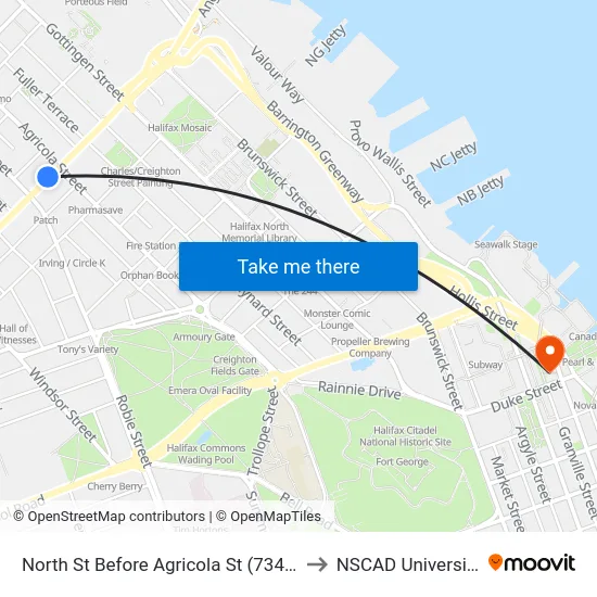 North St Before Agricola St (7349) to NSCAD University map