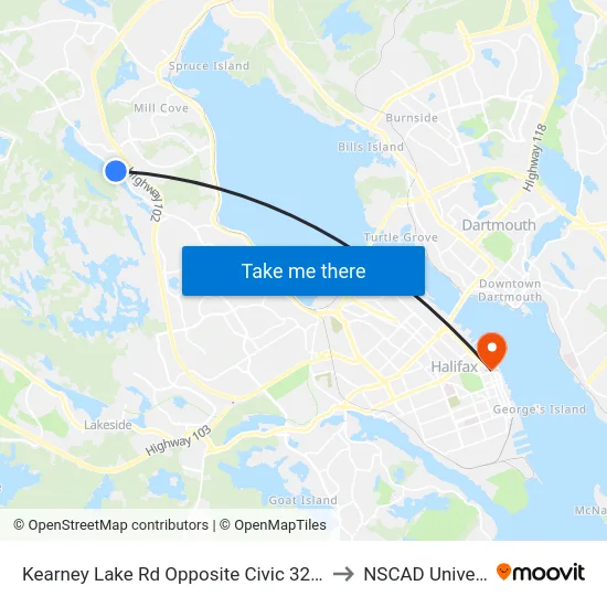 Kearney Lake Rd Opposite Civic 327 (7372) to NSCAD University map