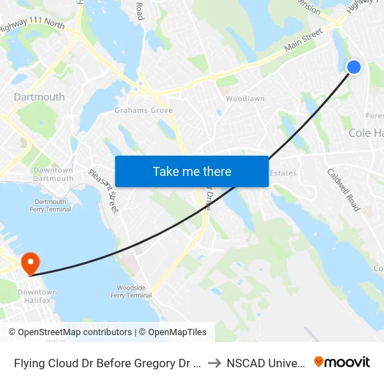 Flying Cloud Dr Before Gregory Dr (2324) to NSCAD University map