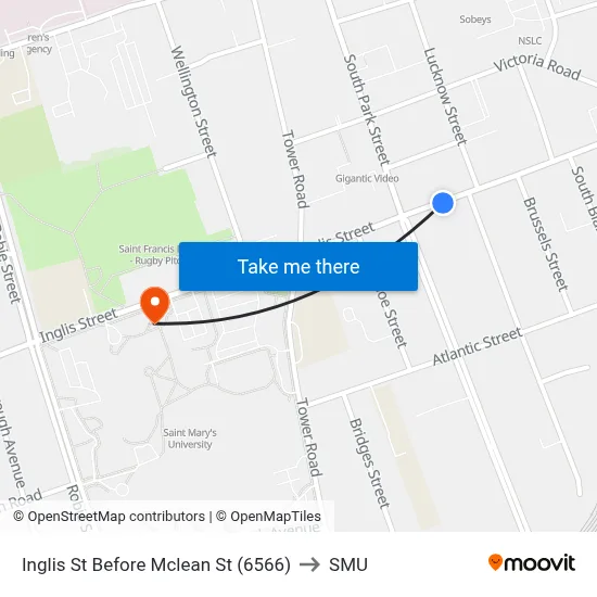 Inglis St Before Mclean St (6566) to SMU map