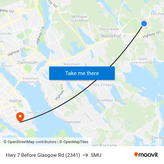 Hwy 7 Before Glasgow Rd (2341) to SMU map