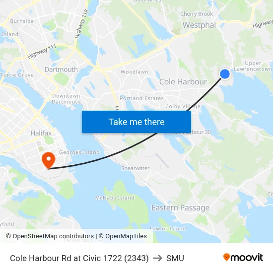 Cole Harbour Rd at Civic 1722 (2343) to SMU map