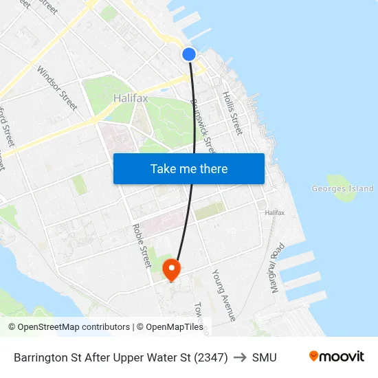Barrington St After Upper Water St (2347) to SMU map
