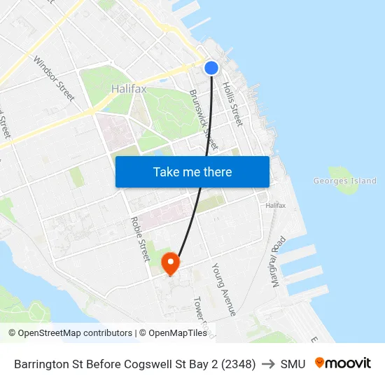 Barrington St Before Cogswell St  Bay 2 (2348) to SMU map
