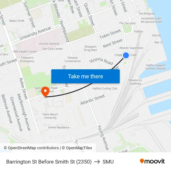Barrington St Before Smith St (2350) to SMU map