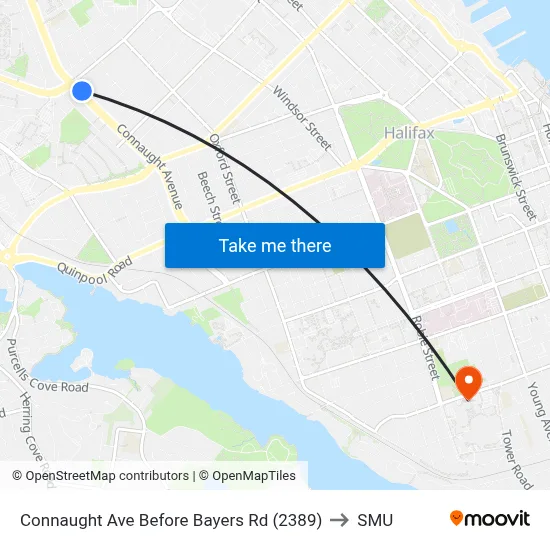 Connaught Ave Before Bayers Rd (2389) to SMU map