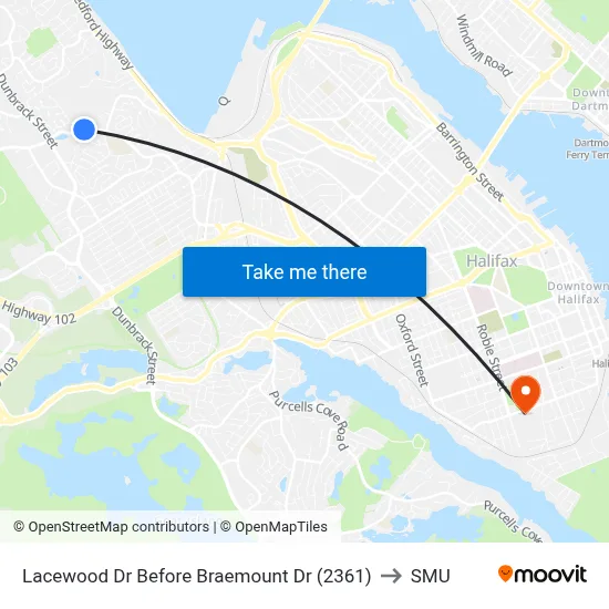 Lacewood Dr Before Braemount Dr (2361) to SMU map