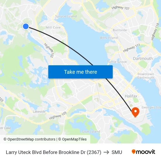 Larry Uteck Blvd Before Brookline Dr (2367) to SMU map