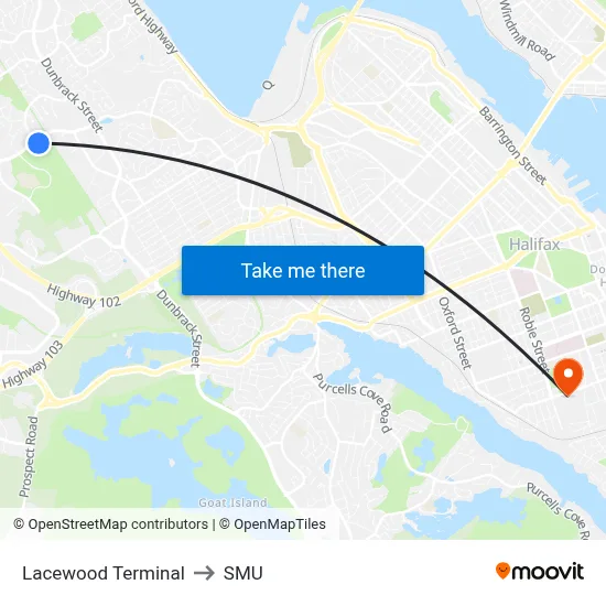 Lacewood Terminal to SMU map