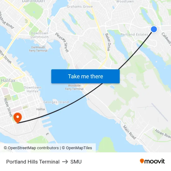 Portland Hills Terminal to SMU map