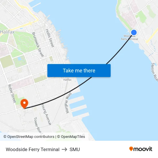 Woodside Ferry Terminal to SMU map
