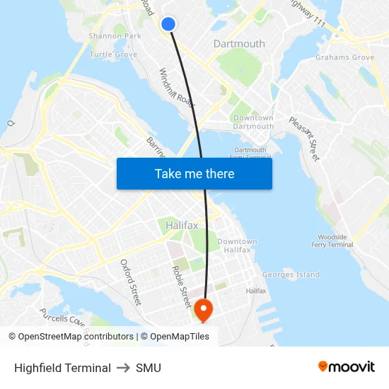 Highfield Terminal to SMU map