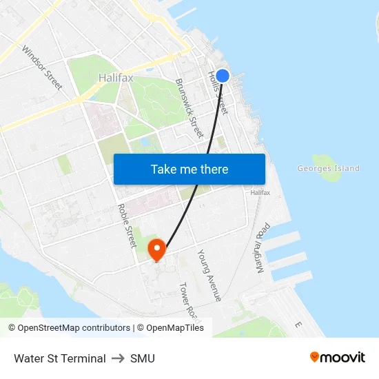 Water St Terminal to SMU map