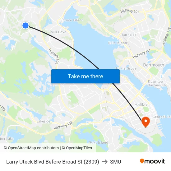 Larry Uteck Blvd Before Broad St (2309) to SMU map