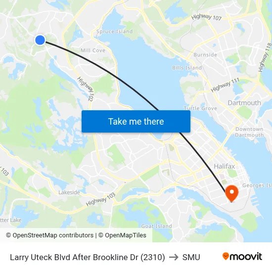 Larry Uteck Blvd After Brookline Dr (2310) to SMU map