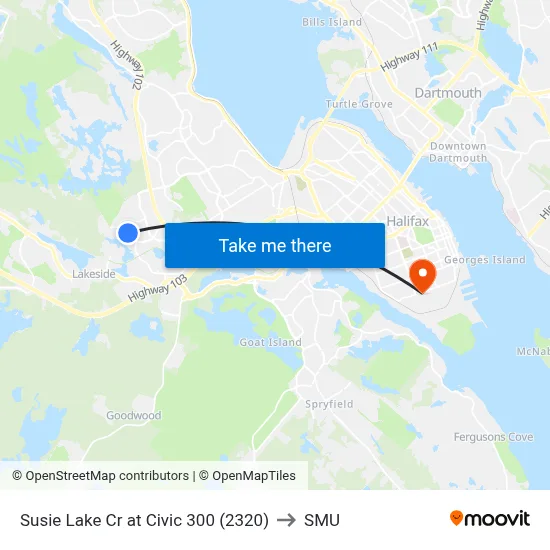 Susie Lake Cr at Civic 300 (2320) to SMU map