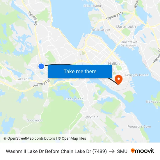 Washmill Lake Dr Before Chain Lake Dr (7489) to SMU map