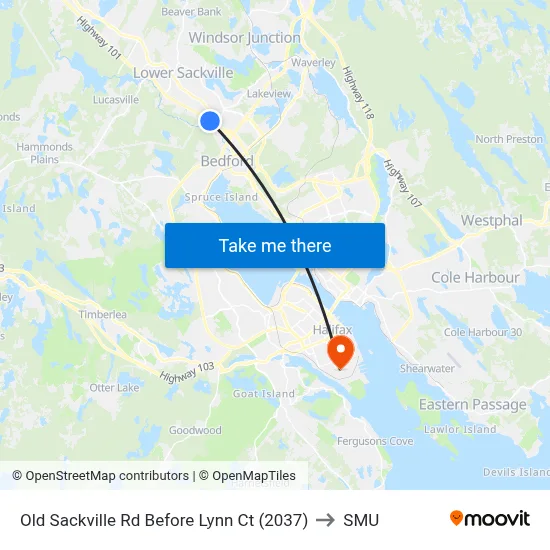 Old Sackville Rd Before Lynn Ct (2037) to SMU map