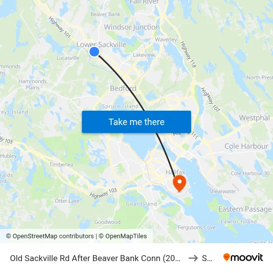 Old Sackville Rd After Beaver Bank Conn (2054) to SMU map