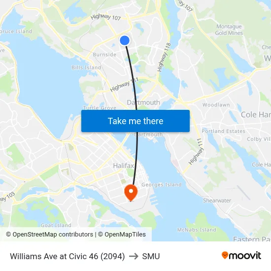 Williams Ave at Civic 46 (2094) to SMU map