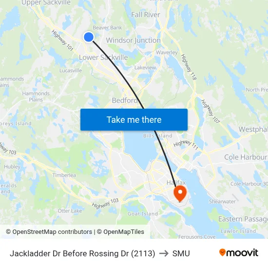 Jackladder Dr Before Rossing Dr (2113) to SMU map